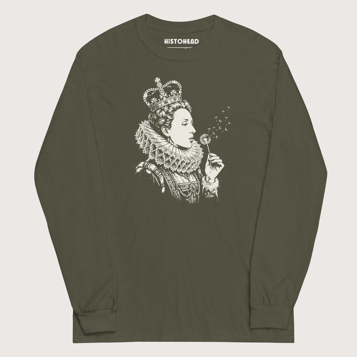 Military Green Elizabeth I Blowing Wishes - Long Sleeve - history buff gift by HistoHead