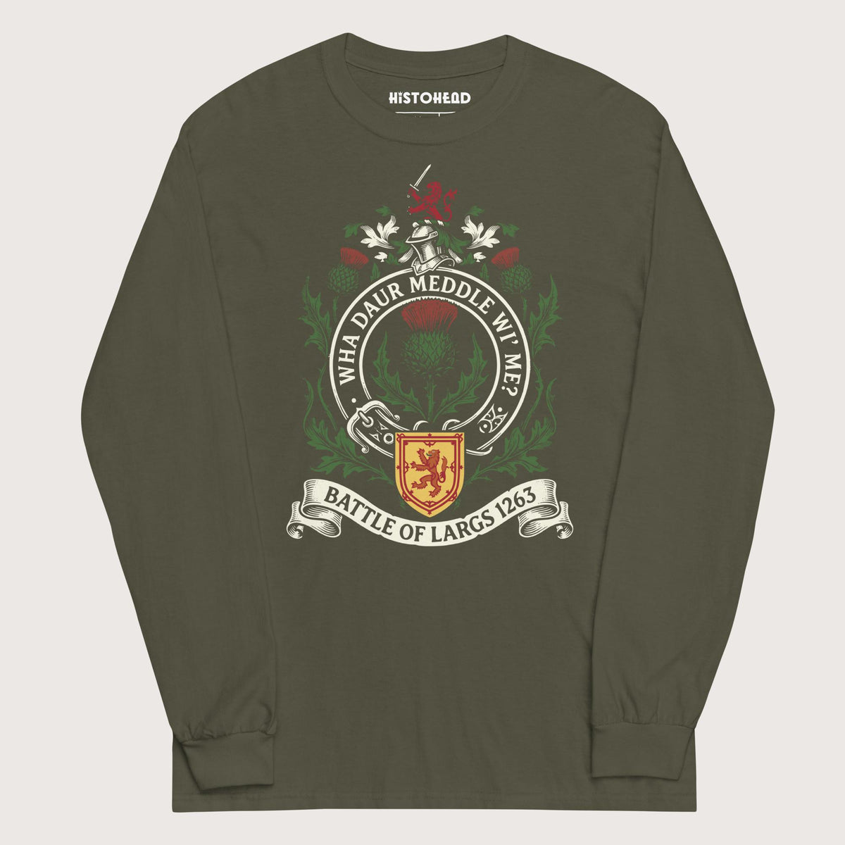 Military Green Scotland Battle of Largs 1263 - Long Sleeve - history buff gift by HistoHead