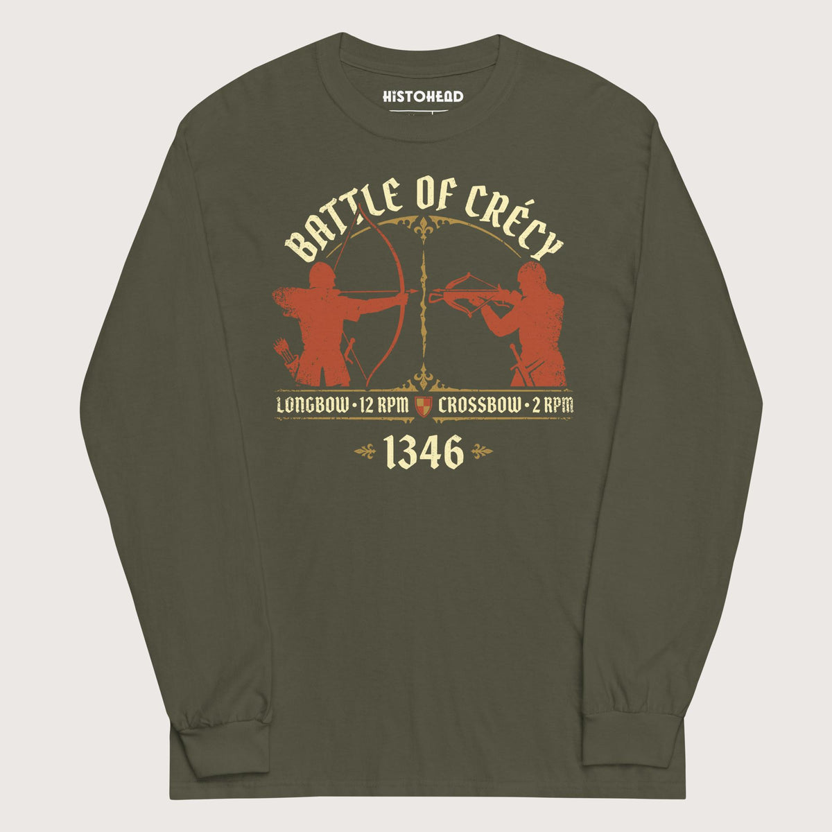 Military Green Battle of Crecy 1346 - Long Sleeve - history buff gift by HistoHead
