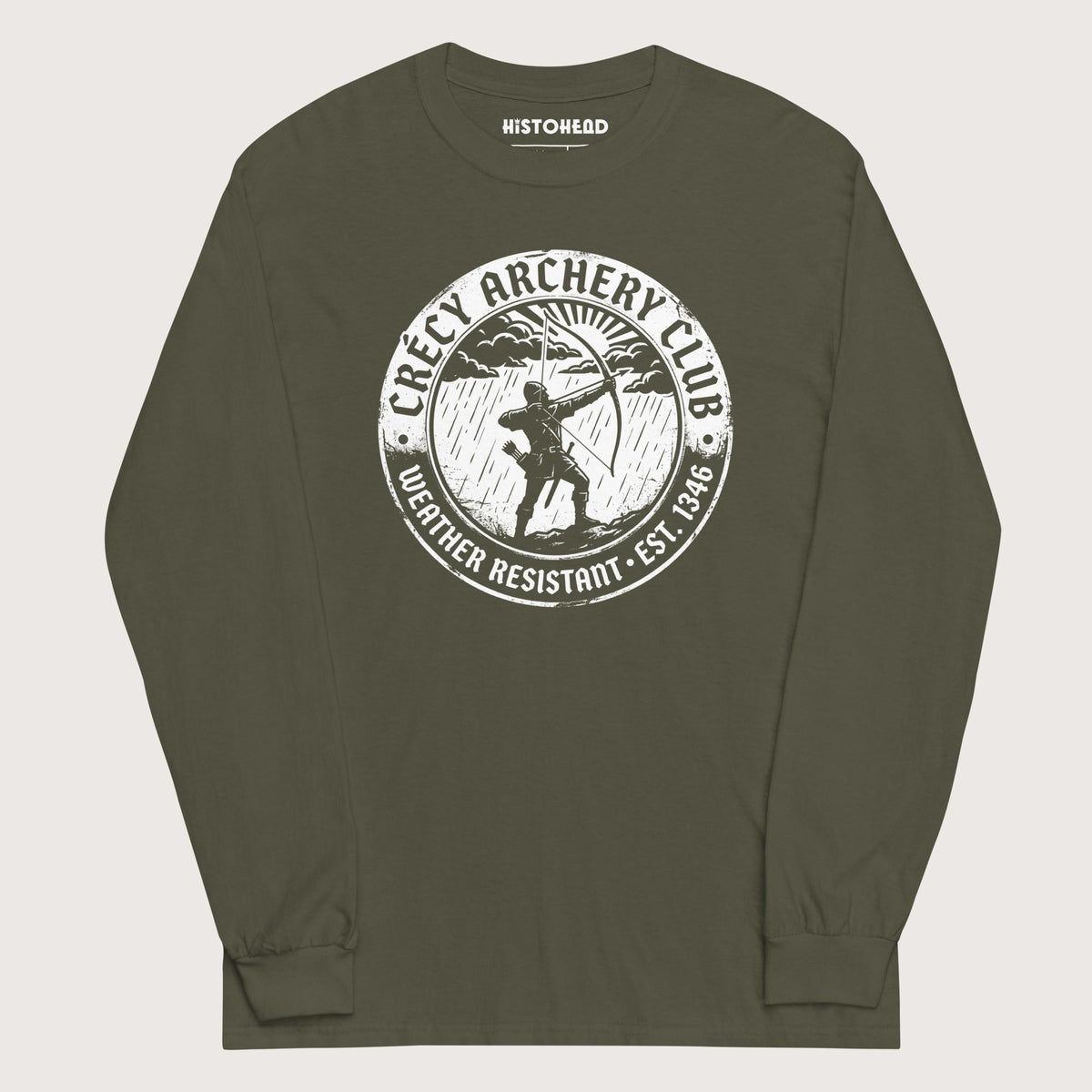 Military Green Crecy Archery Club - Long Sleeve - history buff gift by HistoHead