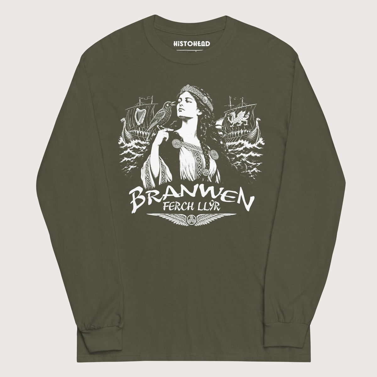 Military Green Branwen ferch Llŷr - Long Sleeve - history buff gift by HistoHead