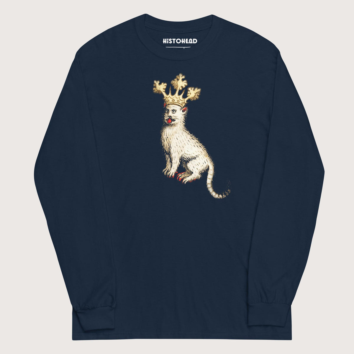 Navy Medieval Cat King - Long Sleeve - history buff gift by HistoHead