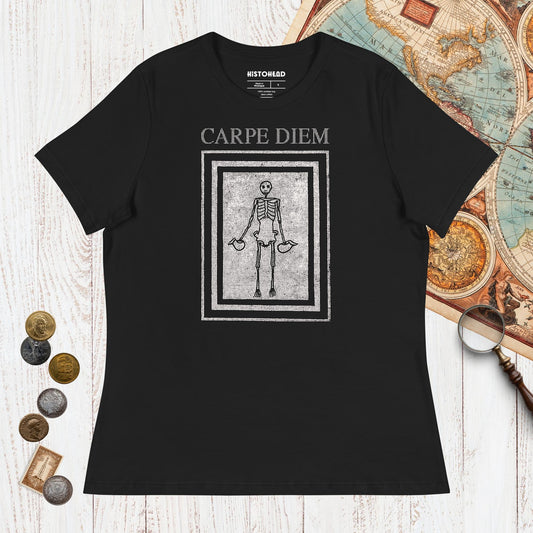 Black Carpe Diem Skeleton - Women's Tee - history buff gift by HistoHead