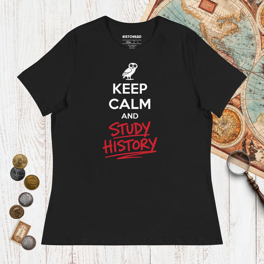 Black Keep Calm and Study History - Women's Tee - history buff gift by HistoHead