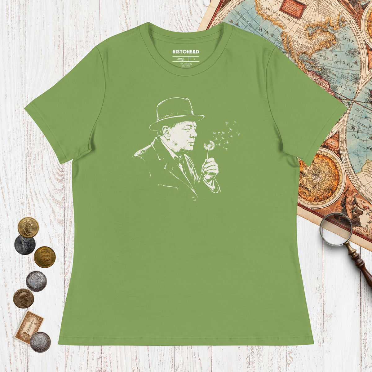 Leaf Winston Churchill Blowing Wishes - Women's Tee - history buff gift by HistoHead