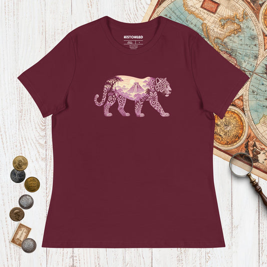 Maroon Mesoamerican Jaguar - Women's Tee - history buff gift by HistoHead