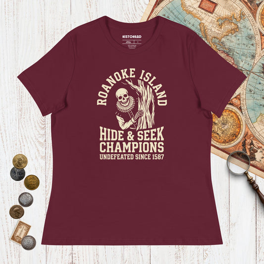 Maroon Roanoke Island Hide & Seek - Women's Tee - history buff gift by HistoHead