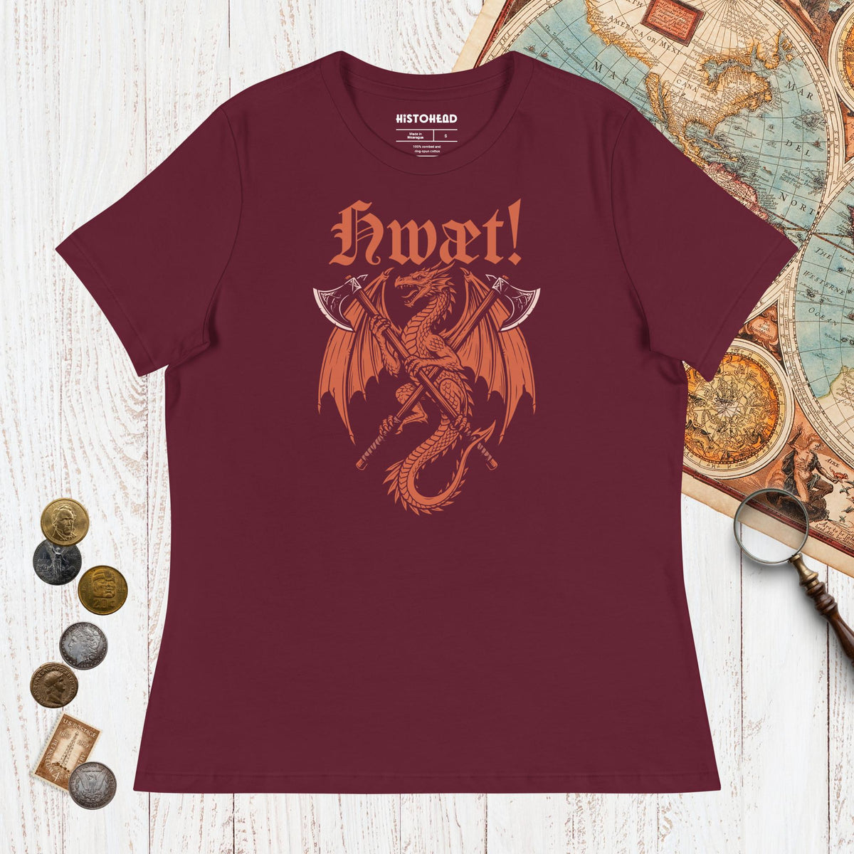 Maroon Hwæt Dragon Axe - Women's Tee - history buff gift by HistoHead