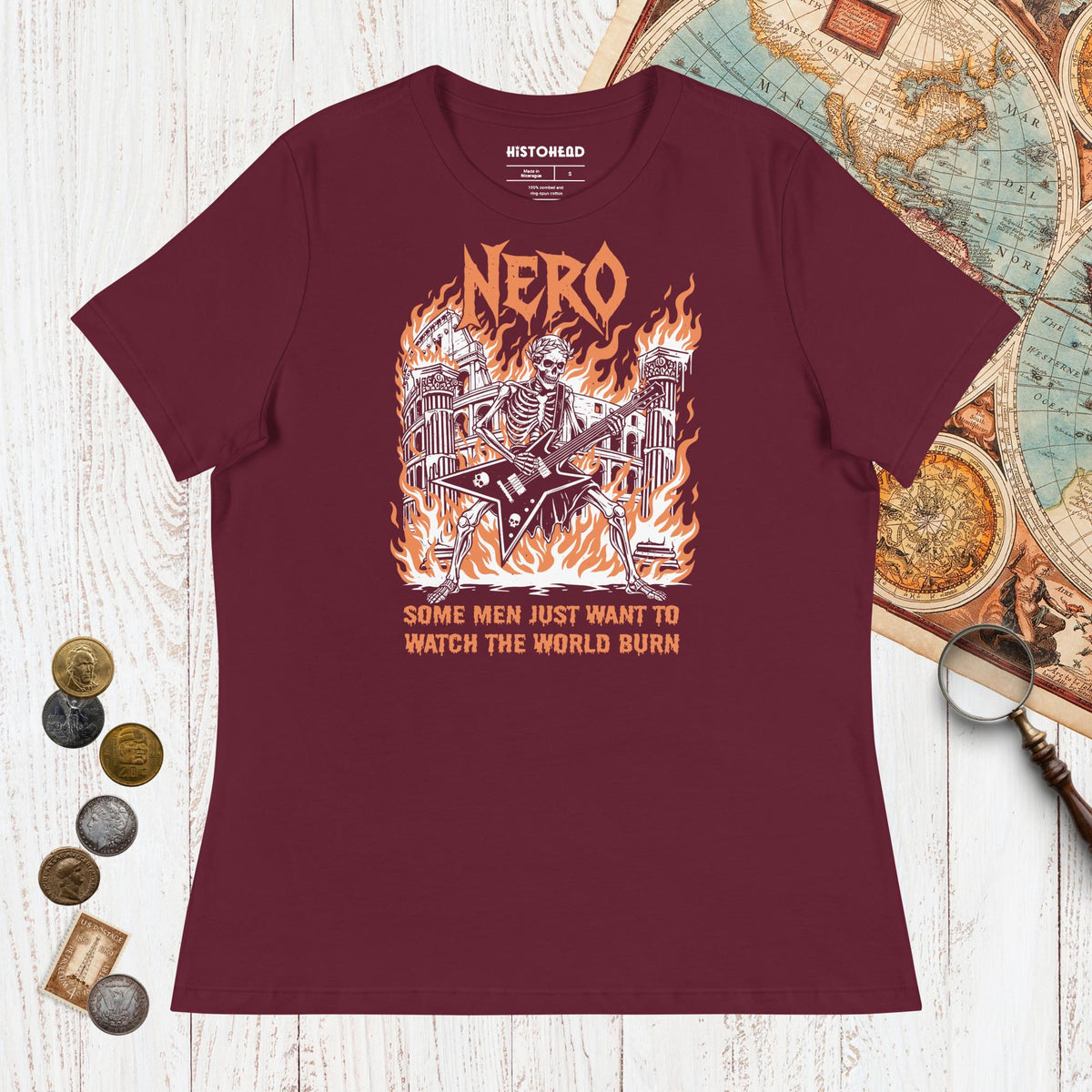 Maroon Nero Watch the World Burn - Women's Tee - history buff gift by HistoHead