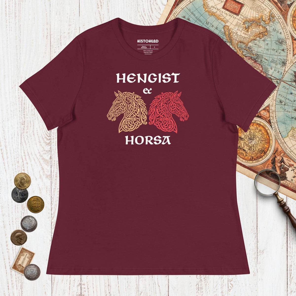 Maroon Hengist and Horsa - Women's Tee - history buff gift by HistoHead