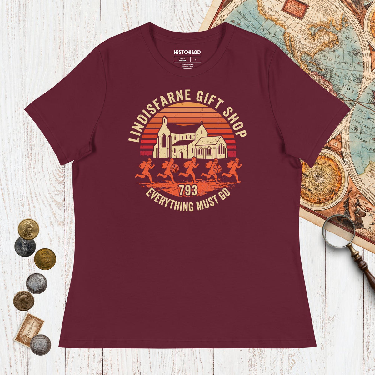 Maroon Lindisfarne Gift Shop 793 - Women's Tee - history buff gift by HistoHead