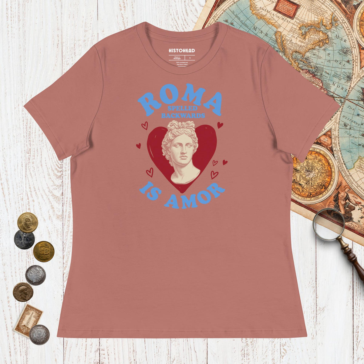 Mauve Roma Spelled Backwards Is Amor - Women's Tee - history buff gift by HistoHead