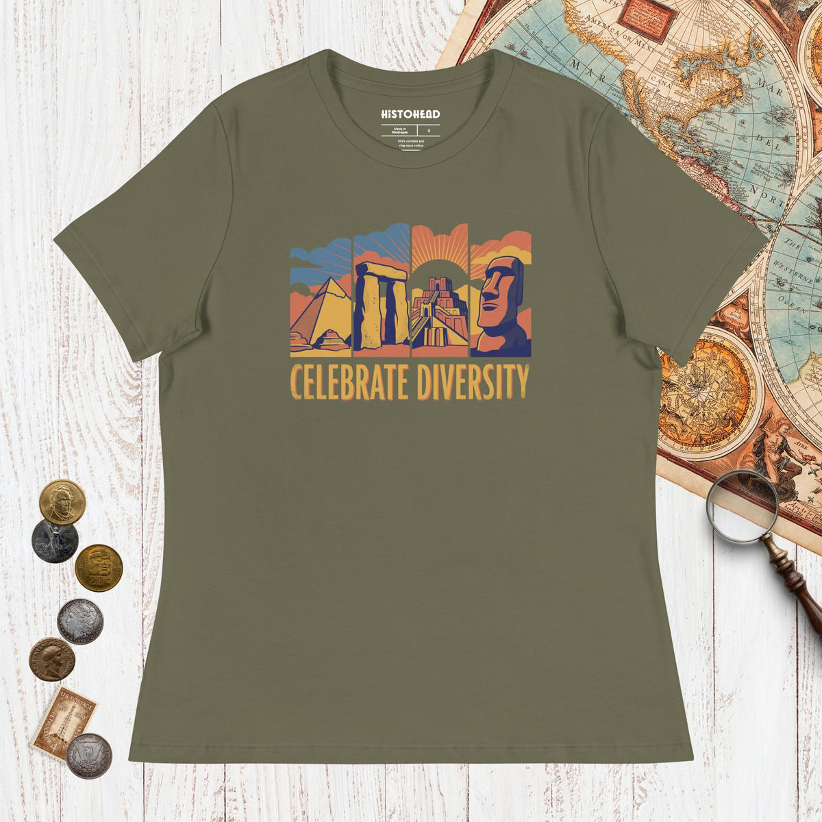 Military Green Celebrate Diversity Stone Wonders Edition - Women's Tee - history buff gift by HistoHead