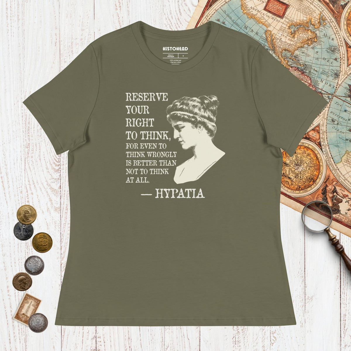 Military Green Hypatia Quote - Women's Tee - history buff gift by HistoHead