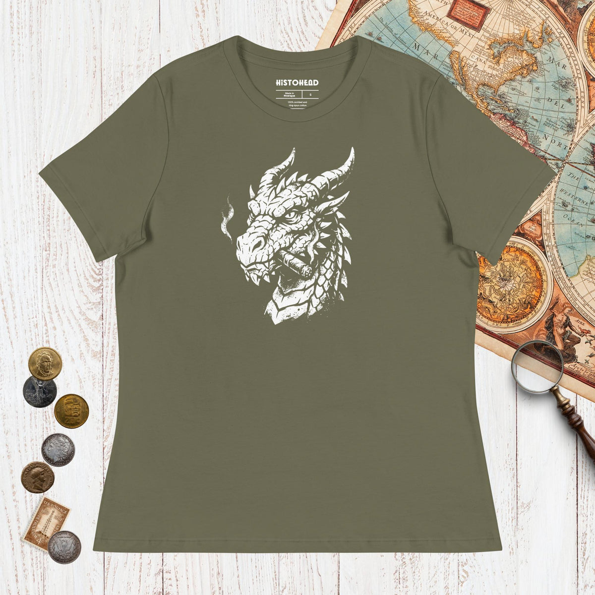 Military Green Smoking Dragon - Women's Tee - history buff gift by HistoHead