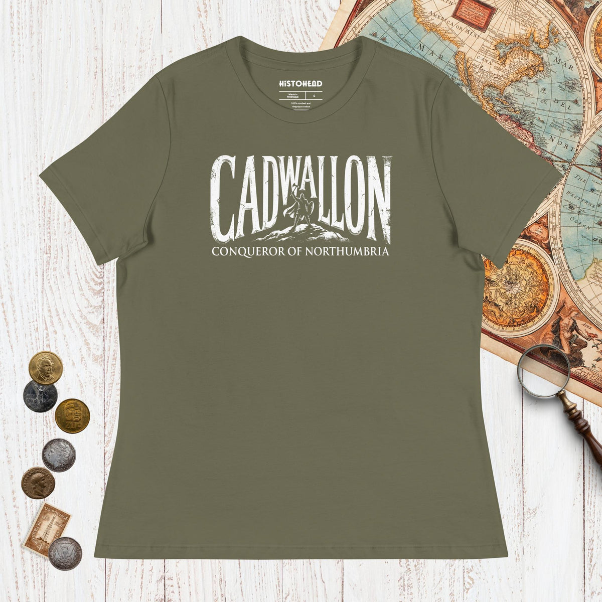 Military Green Cadwallon Conqueror of Northumbria - Women's Tee - history buff gift by HistoHead
