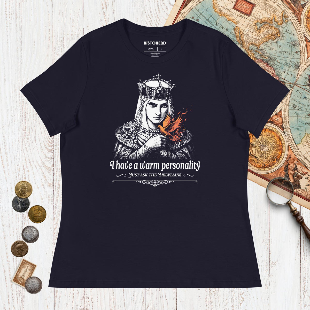 Navy Olga of Kiev I Have a Warm Personality - Women's Tee - history buff gift by HistoHead