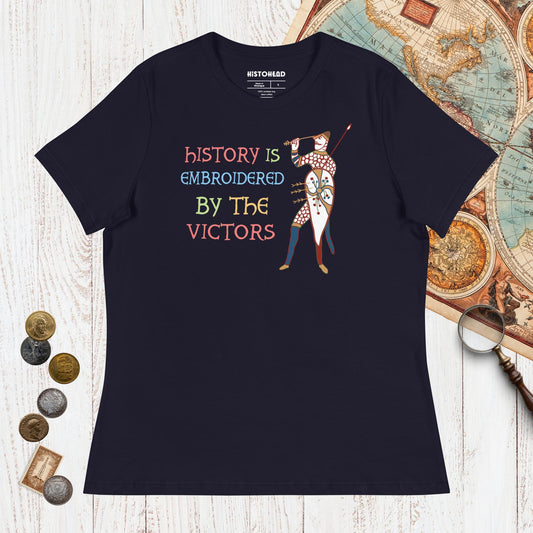 Navy Harold Godwinson History Is Embroidered by the Victors Bayeux Tapestry - Women's Tee - history buff gift by HistoHead