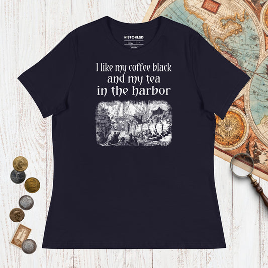 Navy Coffee Black Tea in the Harbor - Women's Tee - history buff gift by HistoHead