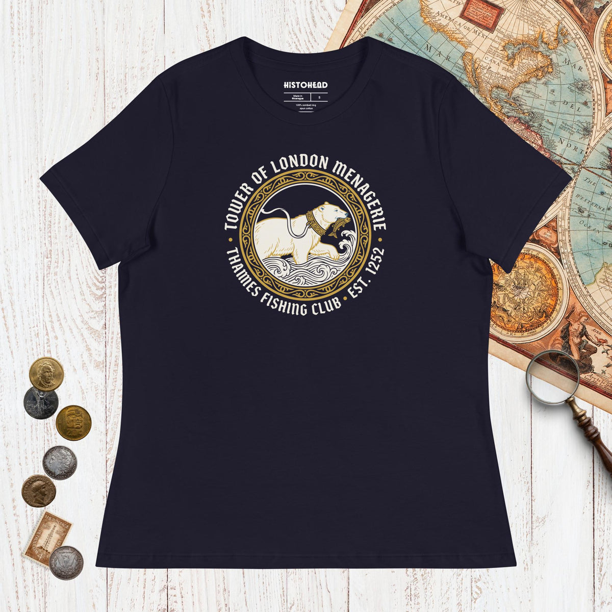 Navy Tower Of London Menagerie Thames Fishing Club - Women's Tee - history buff gift by HistoHead