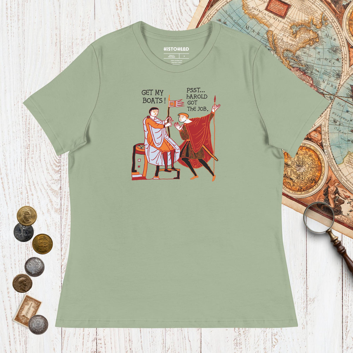 Sage Bayeux Tapestry Harold Got the Job - Women's Tee - history buff gift by HistoHead