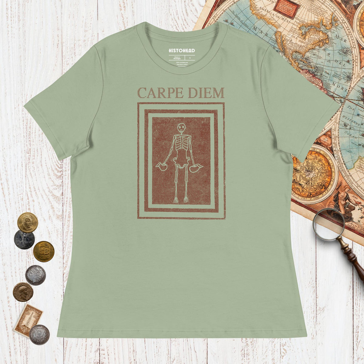 Sage Carpe Diem Skeleton - Women's Tee - history buff gift by HistoHead