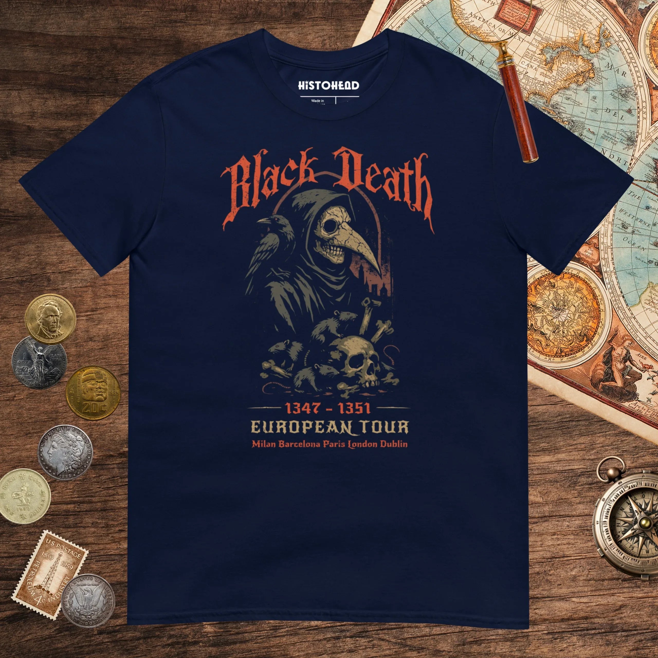 Navy Black Death European Tour Tee - history buff gift by HistoHead