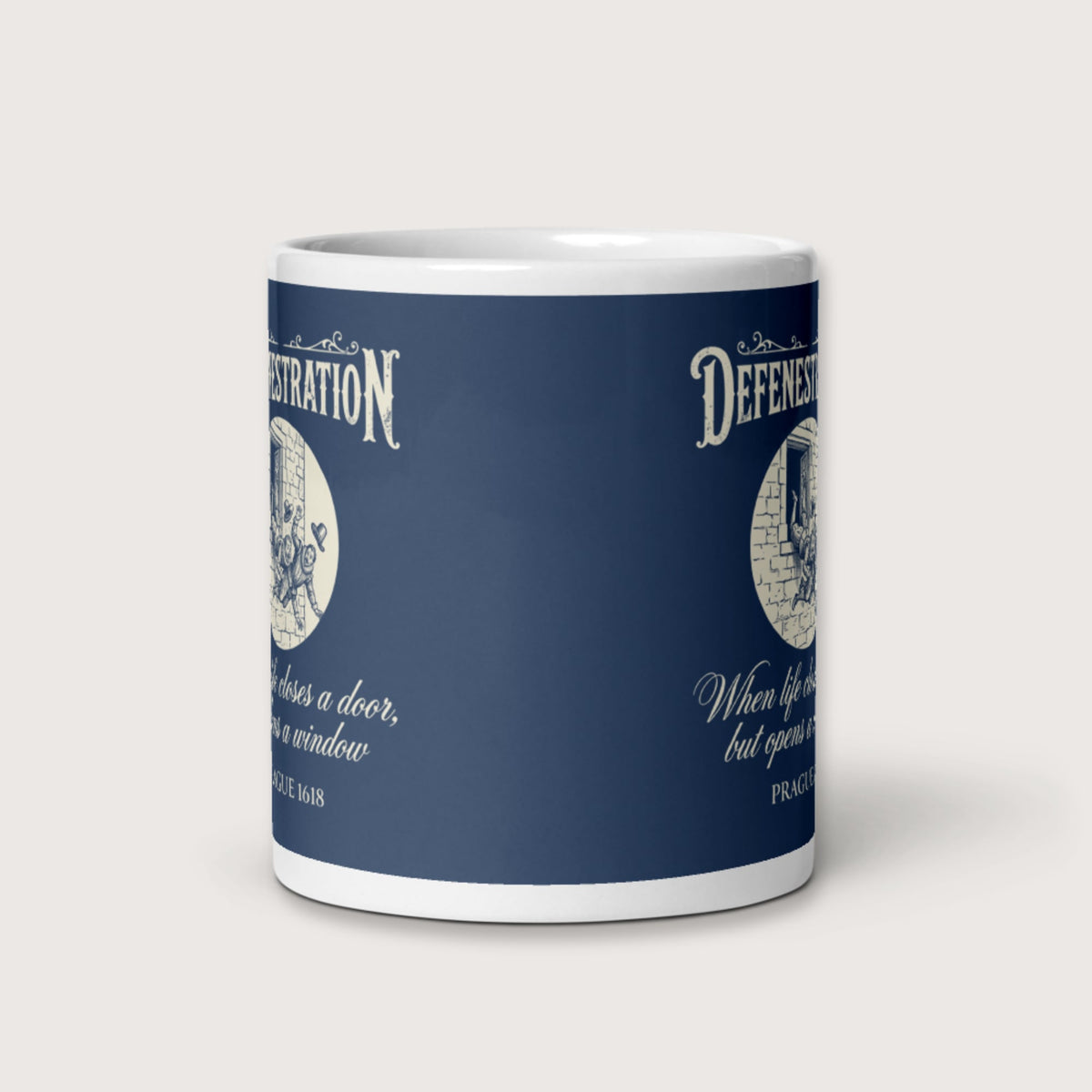 Defenestration When Life Closes A Door But Opens A Window Mug - history buff gift by HistoHead