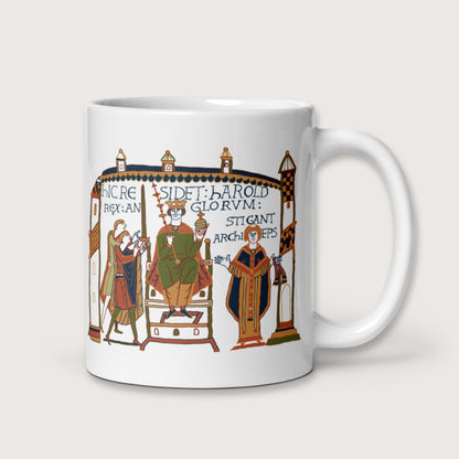 Here Sits Throned Harold King of the English Bayeux Tapestry Mug - history buff gift by HistoHead