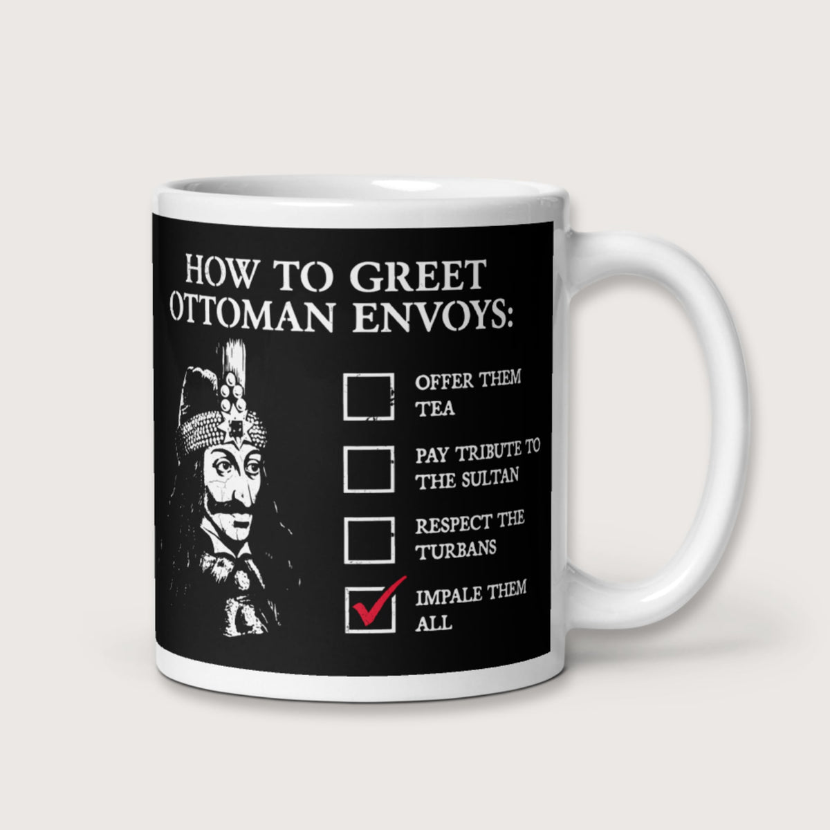 Vlad the Impaler How to Greet Guide Mug - history buff gift by HistoHead