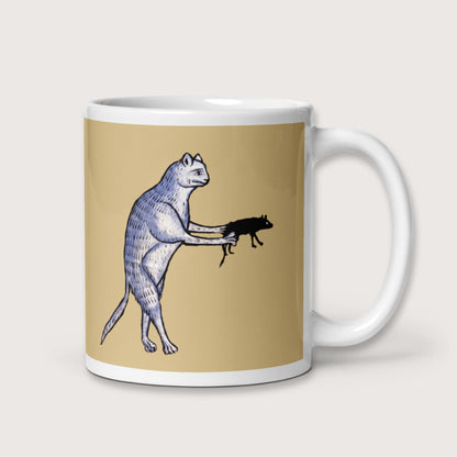 Weird Medieval Cat's Mouse-Gun Mug - history buff gift by HistoHead
