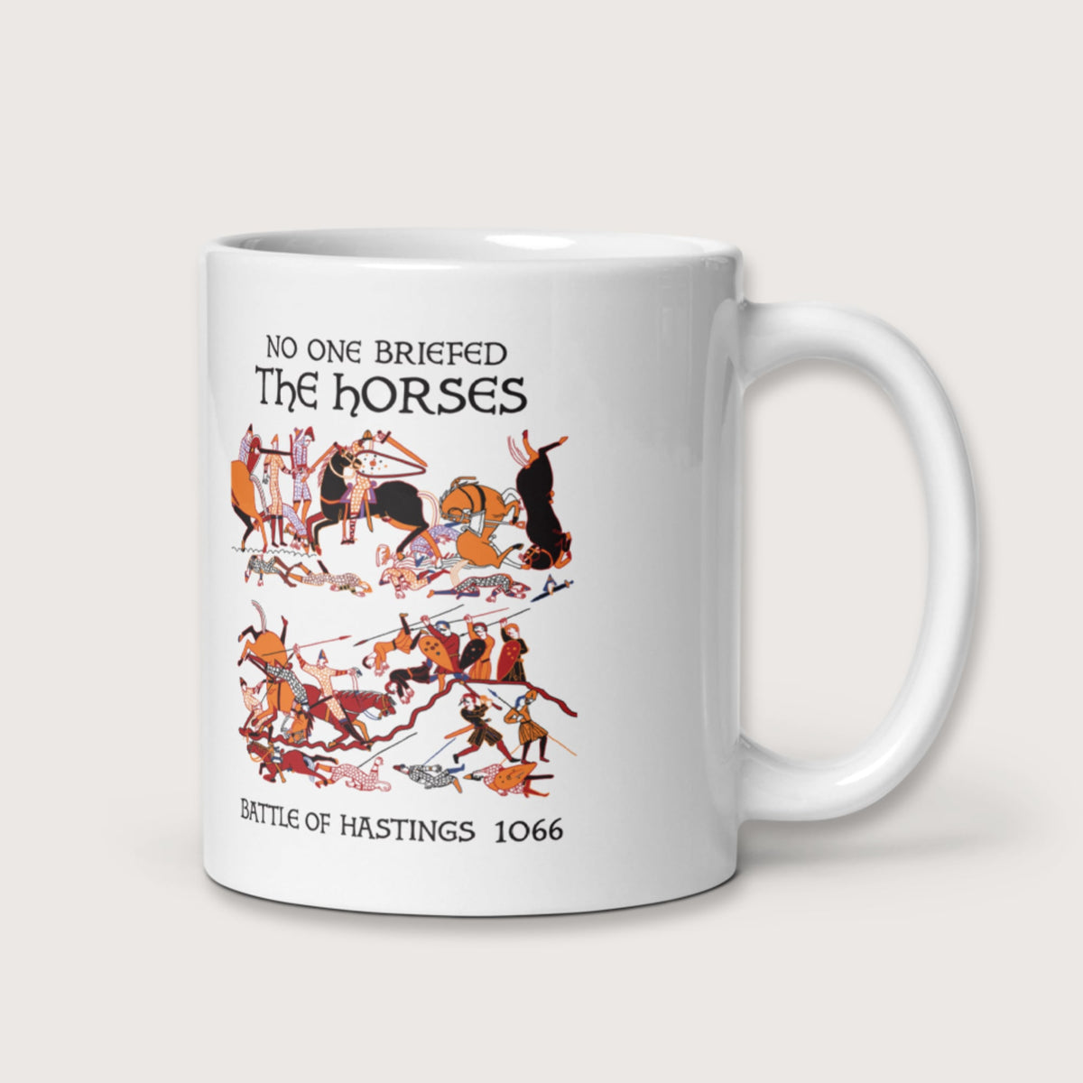 Bayeux Tapestry No One Briefed the Horses Mug - history buff gift by HistoHead