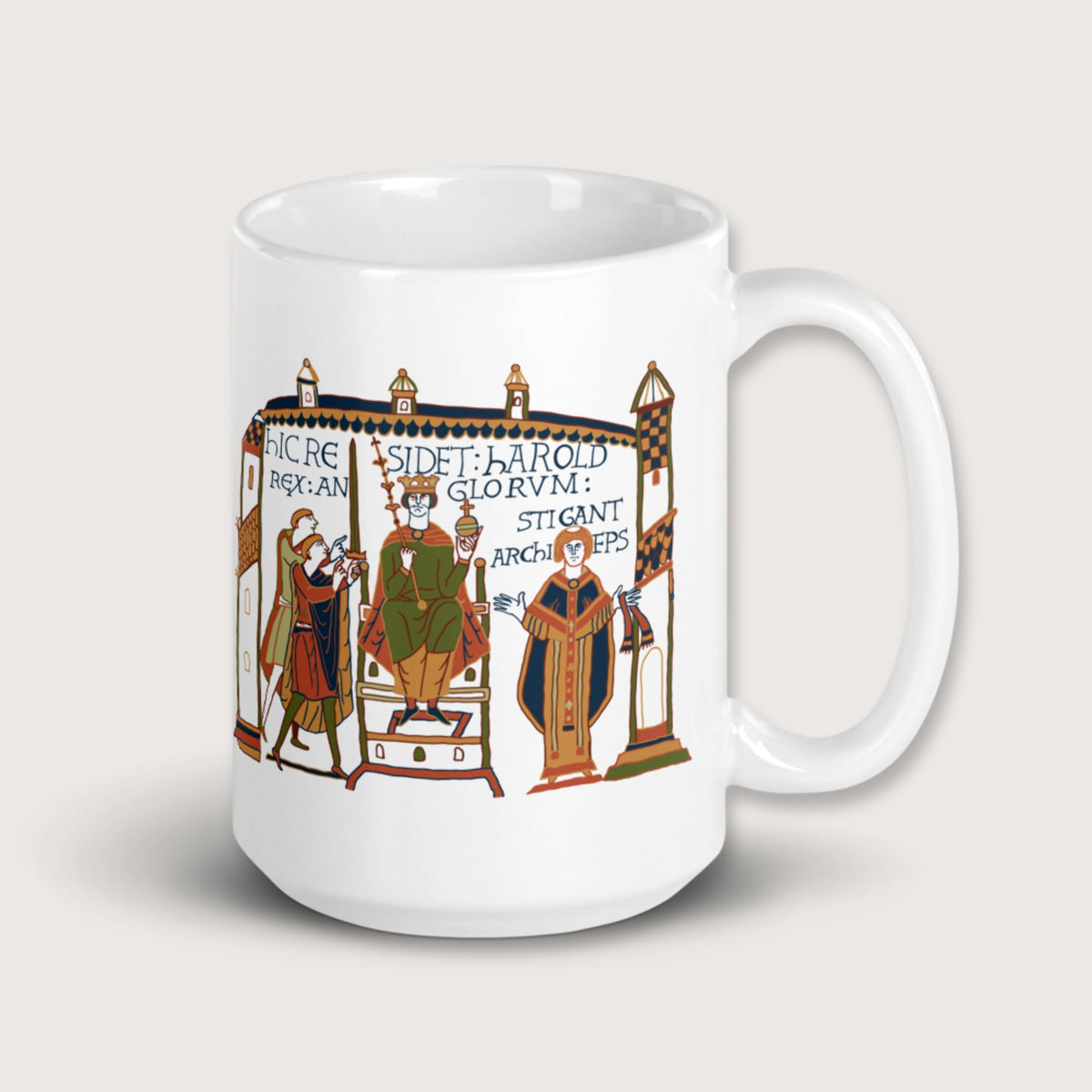 Here Sits Throned Harold King of the English Bayeux Tapestry Mug - history buff gift by HistoHead