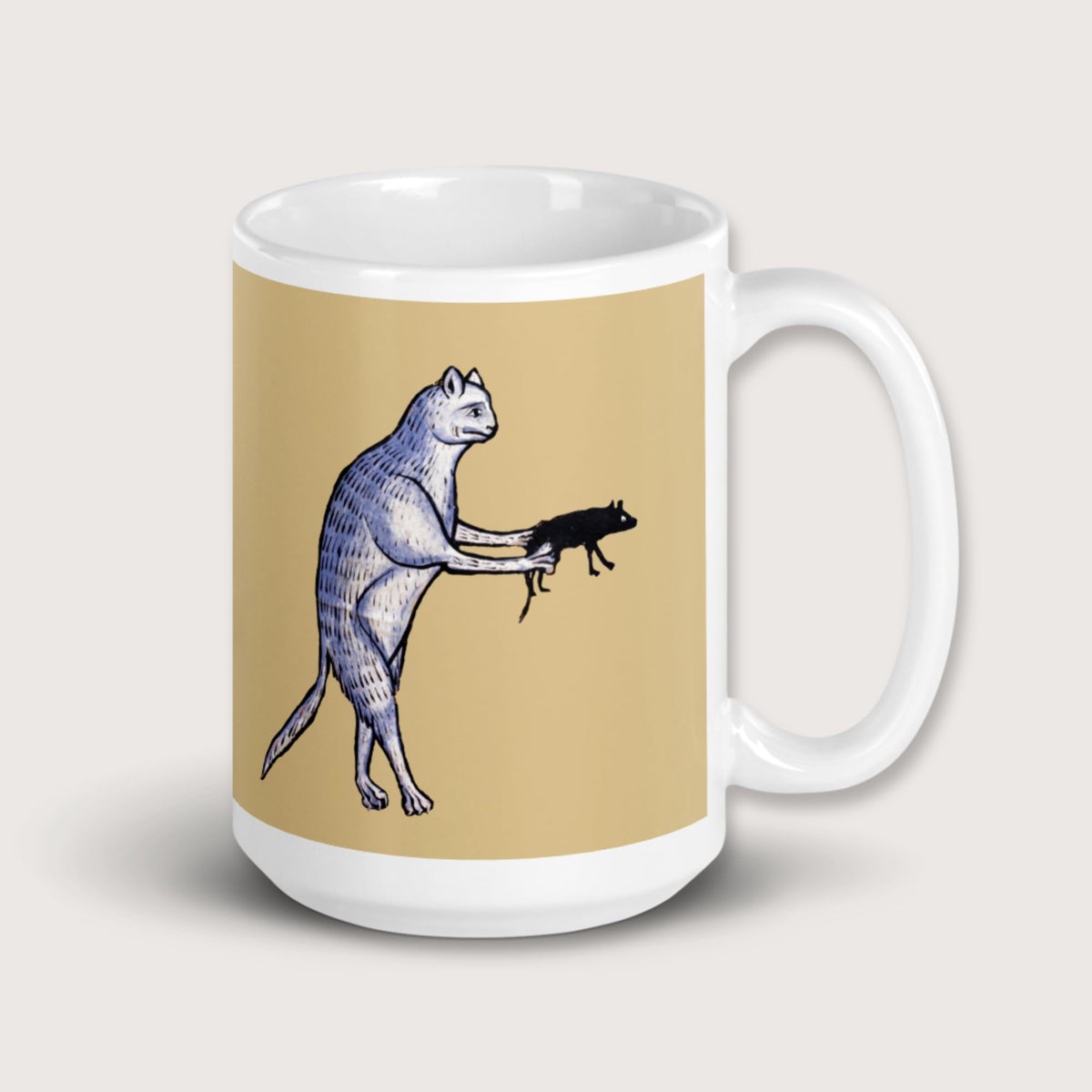 Weird Medieval Cat's Mouse-Gun Mug - history buff gift by HistoHead