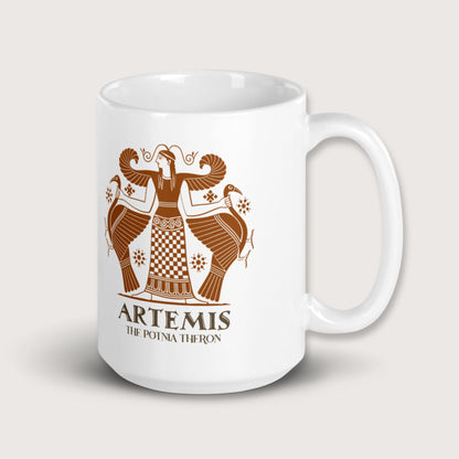 Artemis the Potnia Theron Pottery Art Mug - history buff gift by HistoHead