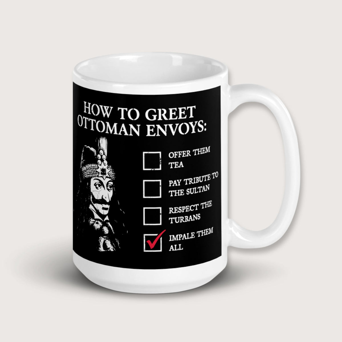 Vlad the Impaler How to Greet Guide Mug - history buff gift by HistoHead