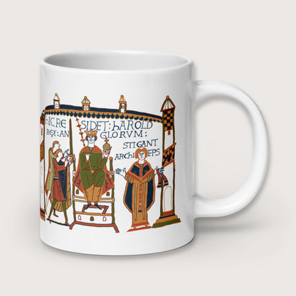Here Sits Throned Harold King of the English Bayeux Tapestry Mug - history buff gift by HistoHead