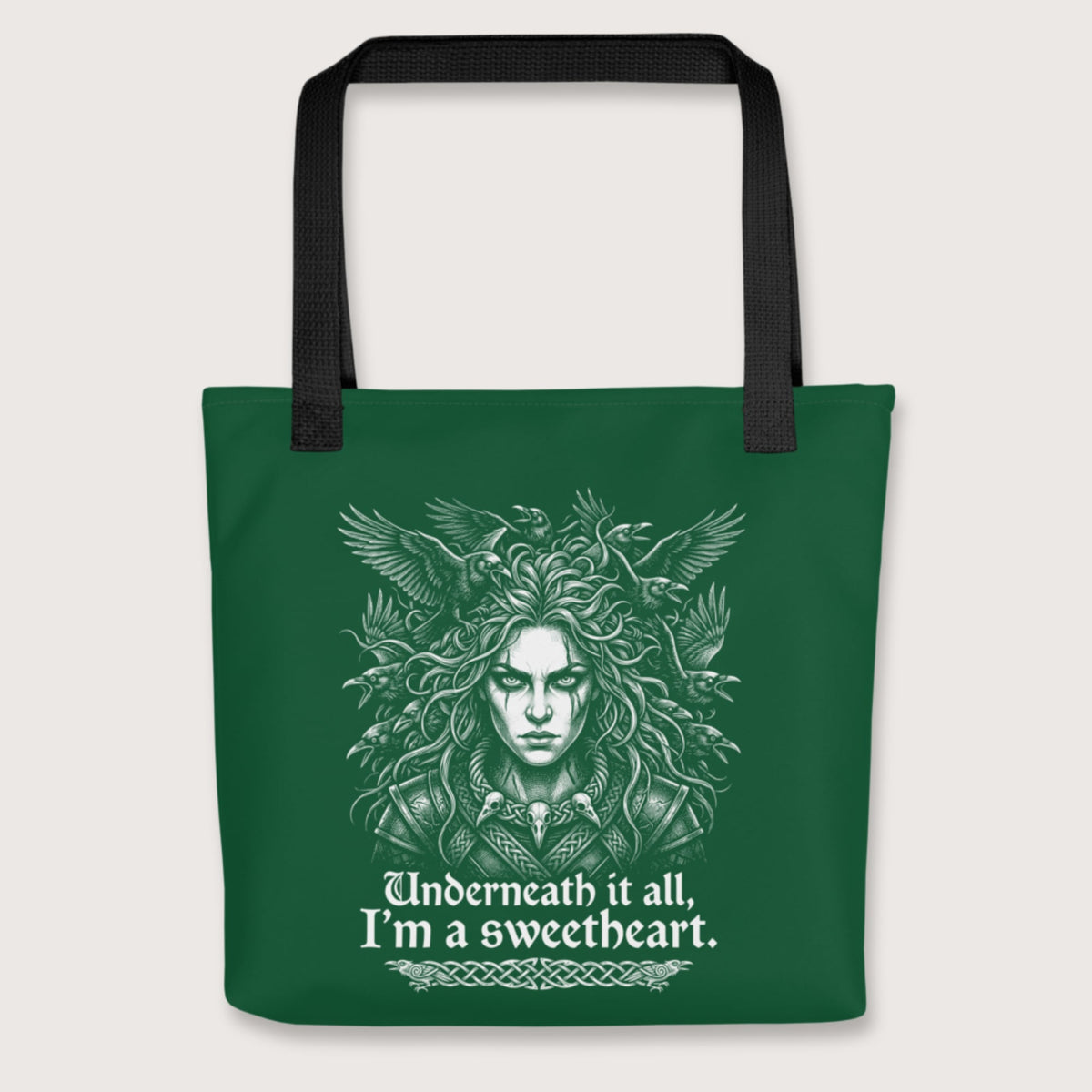 Black The Morrigan Underneath I'm a Sweetheart Bag - history buff gift by HistoHead