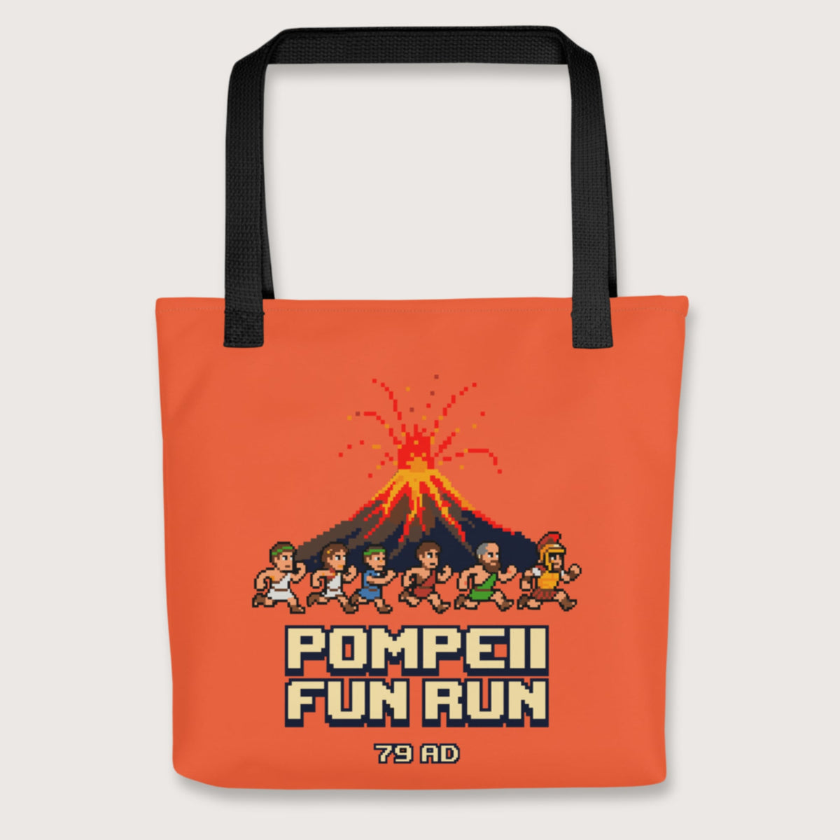 Black Pompeii Fun Run Pixel Art Bag - history buff gift by HistoHead