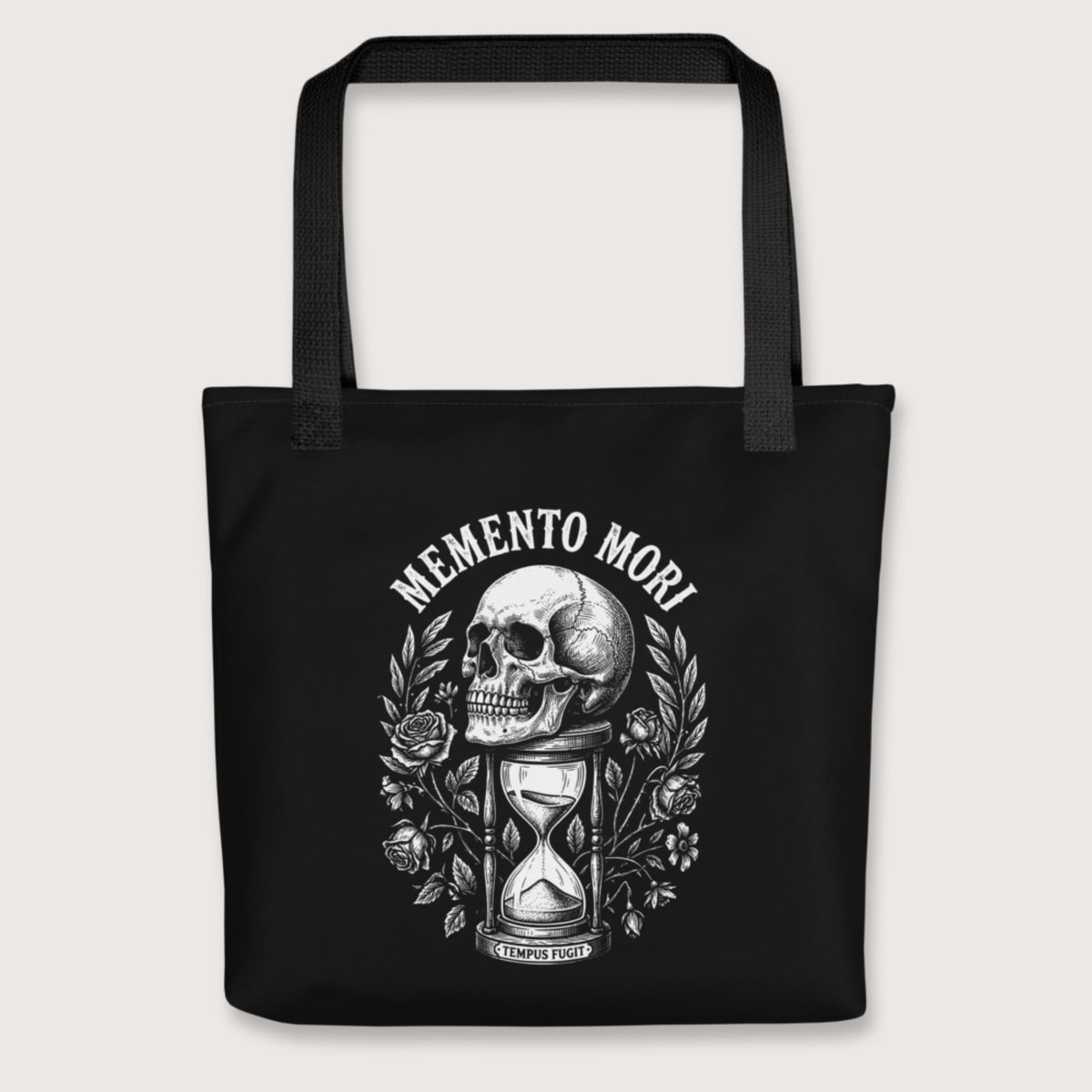 Black Memento Mori Tempus Fugit Bag - history buff gift by HistoHead