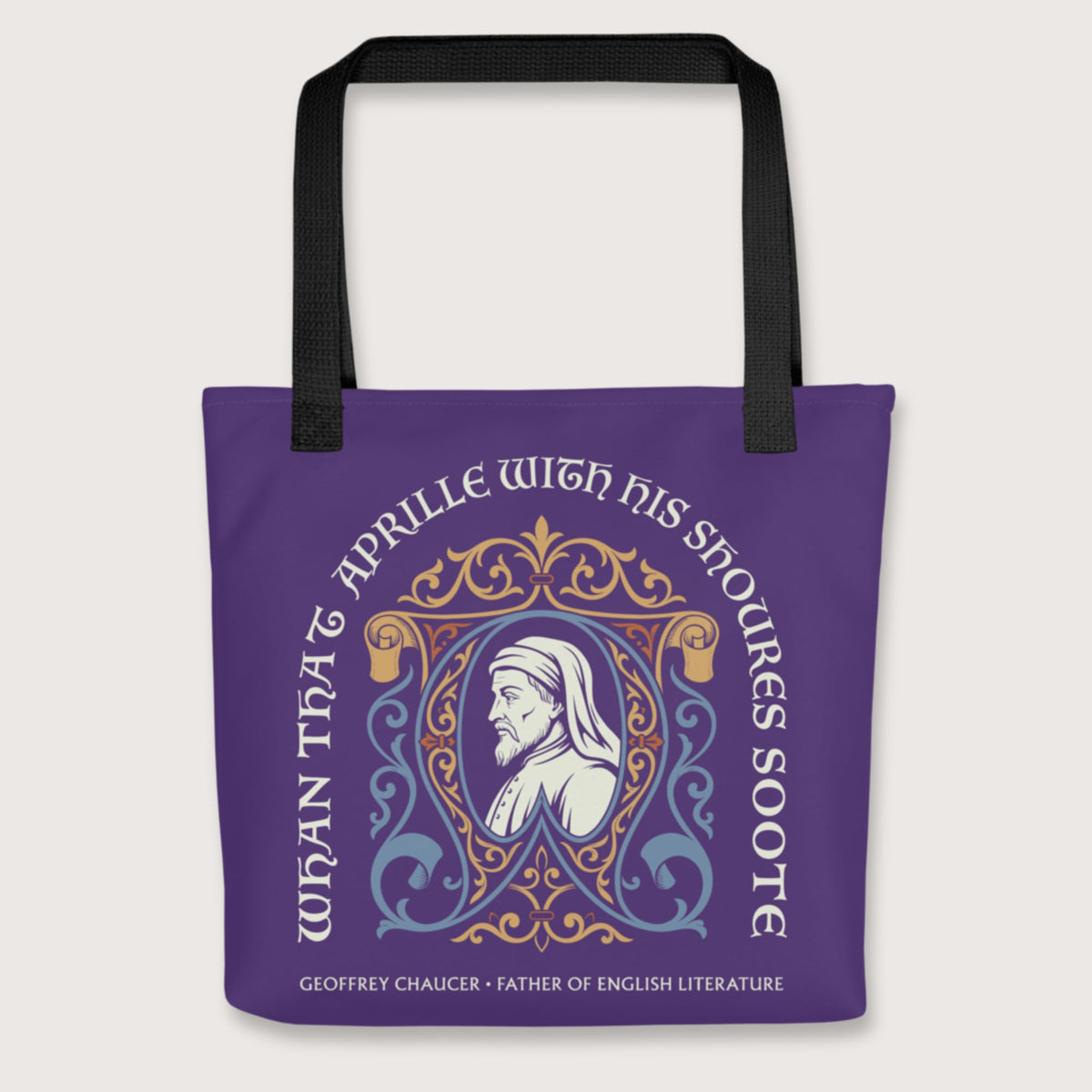Black Geoffrey Chaucer Bag - history buff gift by HistoHead