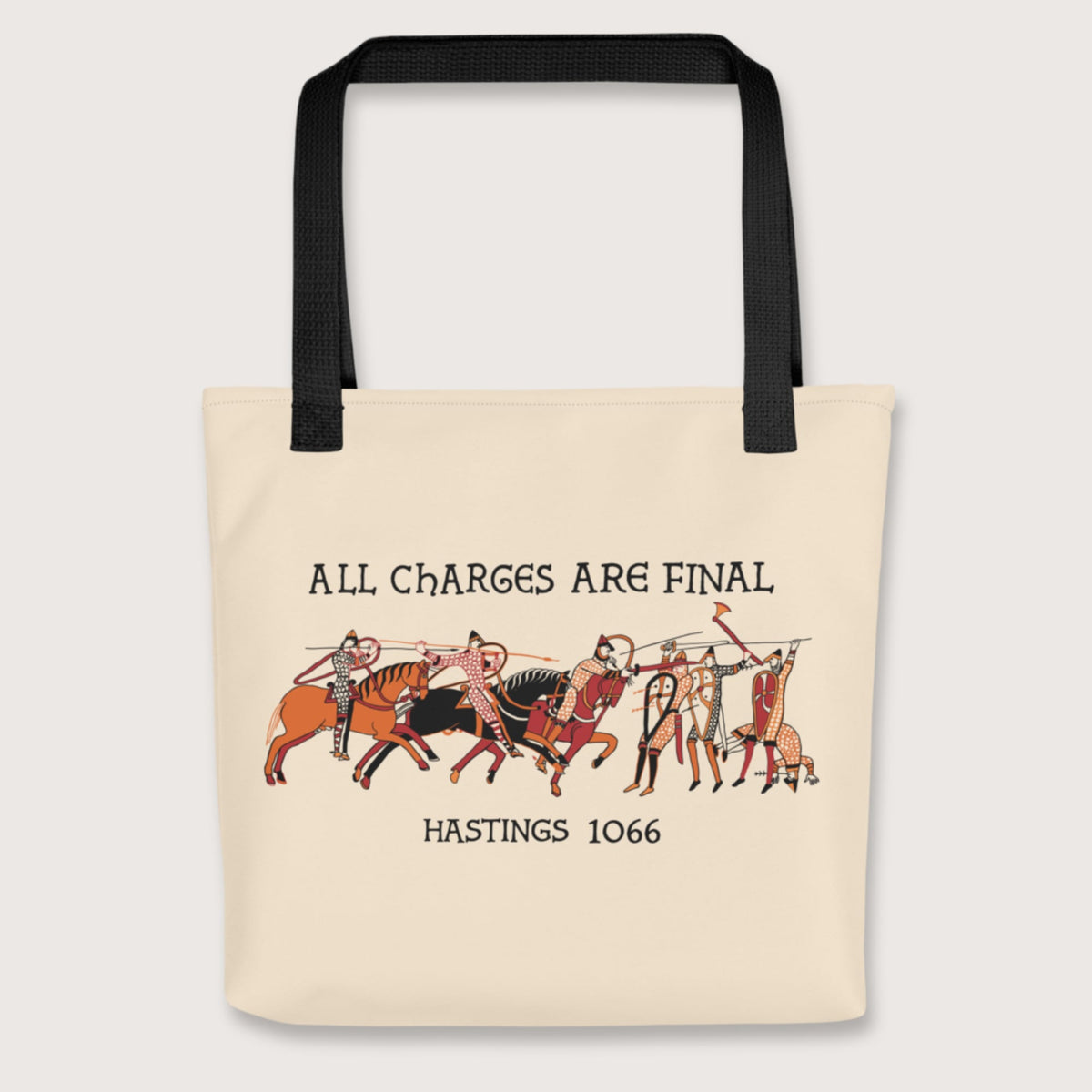 Black Bayeux Tapestry All Charges Are Final Bag - history buff gift by HistoHead