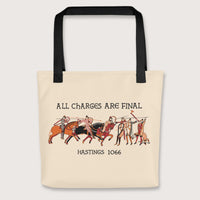 Black Bayeux Tapestry All Charges Are Final Bag - history buff gift by HistoHead