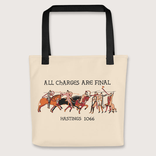 Black Bayeux Tapestry All Charges Are Final Bag - history buff gift by HistoHead