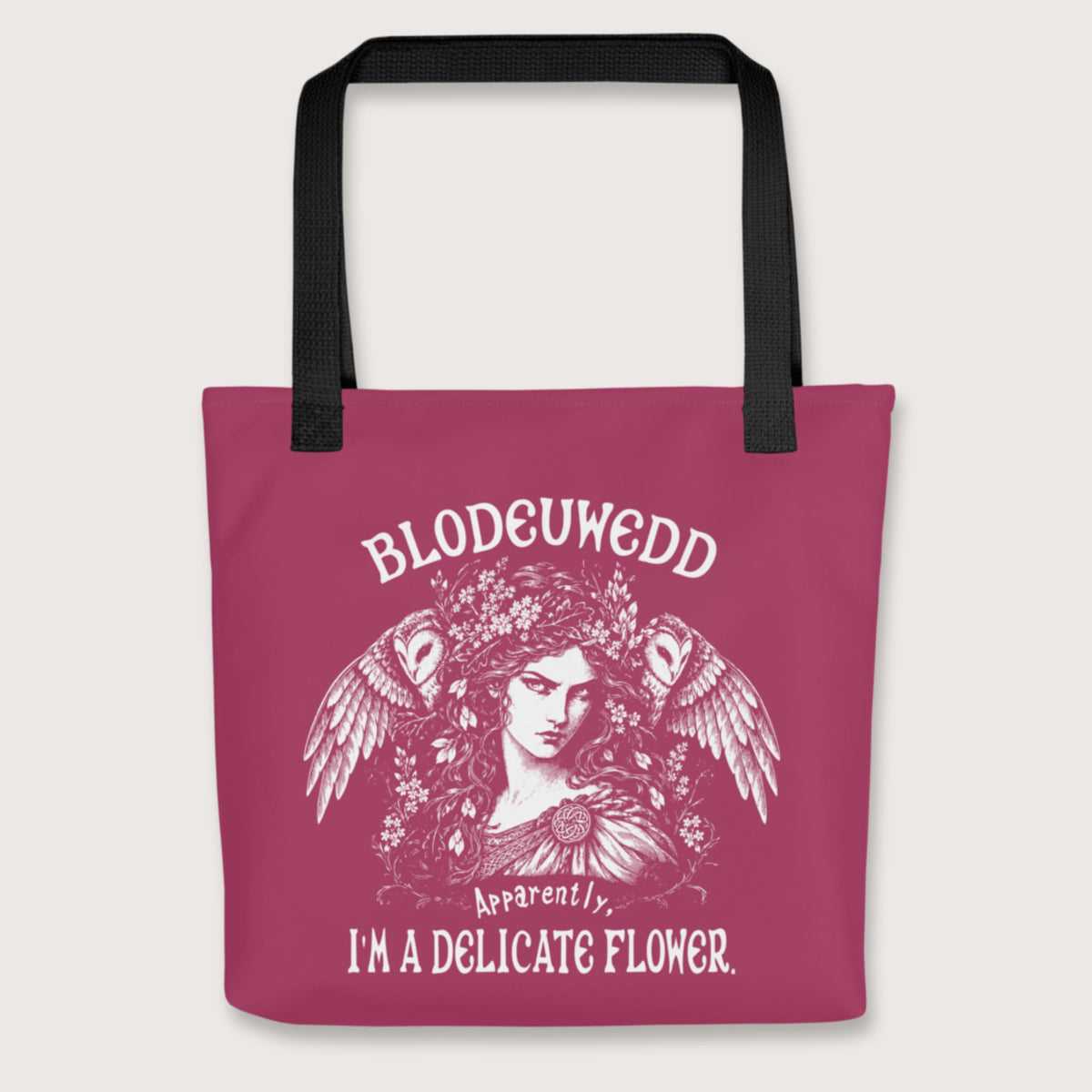 Black Blodeuwedd Apparently I'm A Delicate Flower Bag - history buff gift by HistoHead