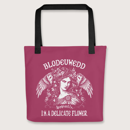 Black Blodeuwedd Apparently I'm A Delicate Flower Bag - history buff gift by HistoHead