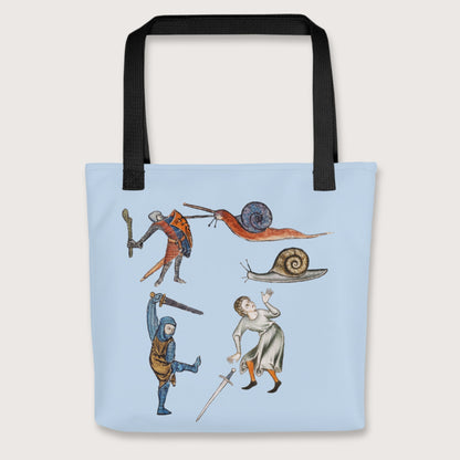 Black Medieval Marginalia Snail Enemy Bag - history buff gift by HistoHead