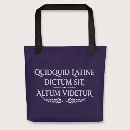 Black Whatever Is Said in Latin Seems Deep Bag - history buff gift by HistoHead