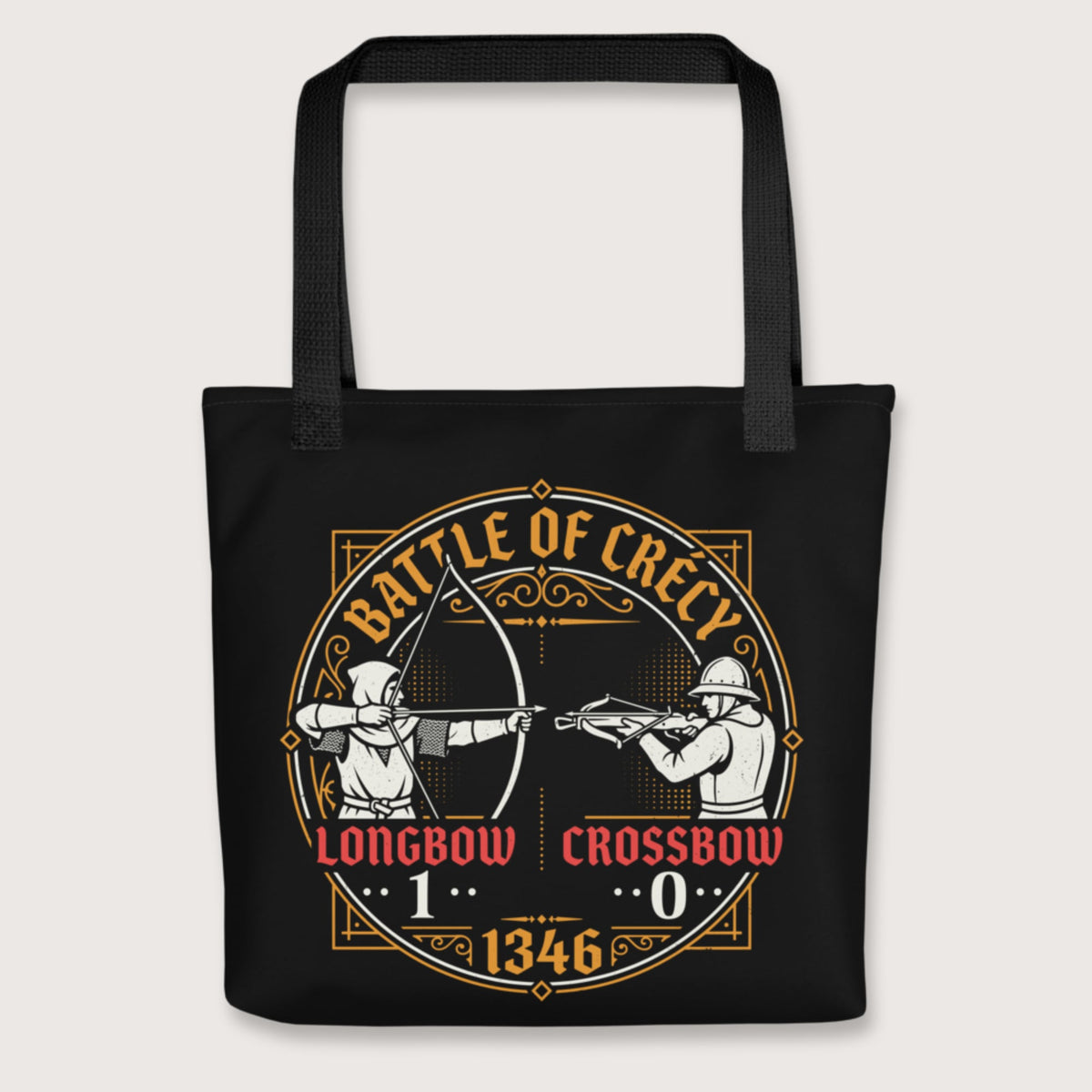 Black Battle of Crécy Longbow vs Crossbow Bag - history buff gift by HistoHead