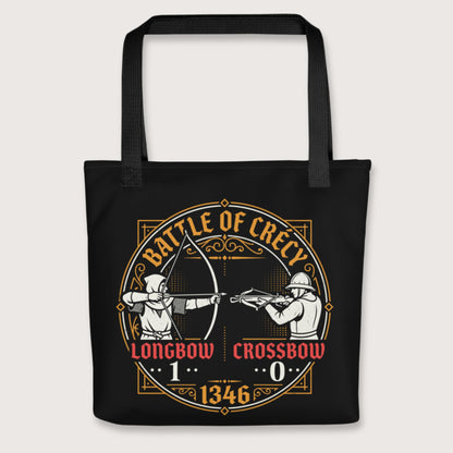 Black Battle of Crécy Longbow vs Crossbow Bag - history buff gift by HistoHead